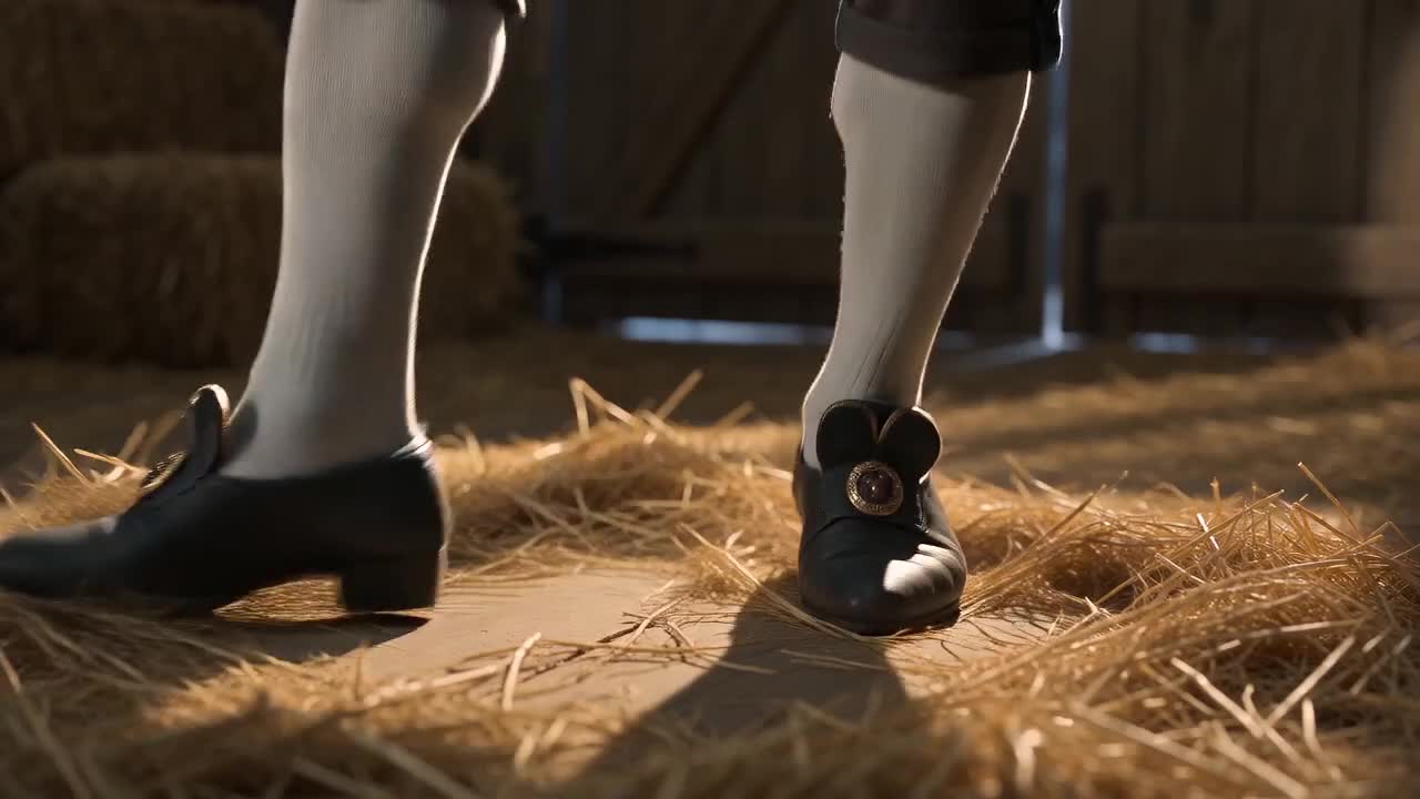 AI-generated fictional dancer in a straw barn